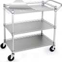 WDT 990Lbs Capacity Heavy Duty Rolling Utility Cart, NSF Rolling Carts with Wheels,Commercial Grade Metal Cart with Handle Bar & Shelf Liner,Trolley Serving Cart for Restaurant,Kitchen,Gray