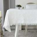 ARTABLE Rectangular Lace Fabric Tablecloth with Macrame Border Clear Embroidered Kitchen Tablecloths for Elegant Holiday Long Dinner Tables (Offwhite, Tablecloth 52" x 70")