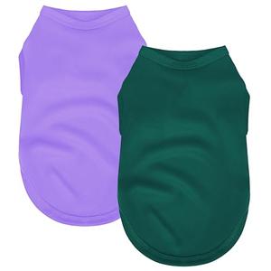 2 Pack Solid Color Dog Shirts - Lightweight, Quick Dry, Breathable Pet T-Shirts for Small to Large Dogs - Stretchy, Durable, Ideal for All Seasons and Holidays. Green Purple L