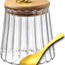 Viovian 34oz Vintage Glass Jar with Wood Lid and Spoon Glass Storage Canister Medium Clear Decoration Jars with Lids for Food Coffee Nut Cookie Candy Sugar 1000ml