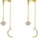 925 Sterling Silver Dangle Earrings for Women Moon and Star Earrings with Cubic Zirconia Celestial Jewelry for Wedding Jewelry Gifts (Gold)