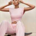 SUUKSESS Women 2 Piece Matching Lounge Workout Sets Outfits Sleeveless Cropped Tops Summer High Waisted Wide Leg Pants (M)