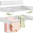 Vikaqi Wall Mounted Clothes Drying Rack 32", Foldable Wall Mount Laundry Rack Folding Indoor, Drying Rack Clothing Collapsible, Hidden Space Saver with Wall Template, 5 Rods, White, 32" Wide
