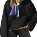 Yanekop Womens Fuzzy Fleece Pullover Sherpa Sweatshirt Long Sleeve Button Down Sweater Winter Fleece Jacket with Pockets (Small, Black Blue)