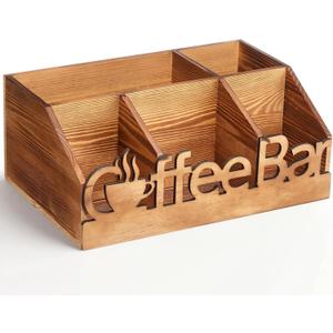 Coffee Station Organizer for Counter Wood Countertop Accessories Organizer Coffee Pods Holder Storage Basket for Pods Condiment Syrup Tea Cups Stirrers for Rustic Bar Decoration (Natural)