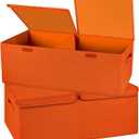 2 Pack Large Storage Boxes with Lids and Handles, Collapsible Linen Storage Bins Organizer Containers Baskets Cube with Removable Divider for Home Bedroom Closet Office (Orange, Small)