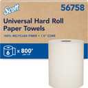 Scott Professional Universal 100% Recycled Fiber Hard Roll Paper Towels, Bulk (56758), Hardwound 1.5" Core, Absorbency Pockets, Compressed, Brown (6 Rolls at 800' Each, 4,800'/Case)