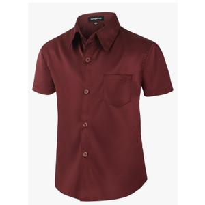  Spring&Gege Boys' Short Sleeve Dress Shirts Wrinkle-Free Sateen Formal Uniform Solid 8, Maroon 