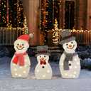 Dazzle Bright Snowman Christmas Decorations, 3-Piece Light Up 2D Snowman Family, 60 L Snowman Waterproof for Indoor or Outdoor Garden Yard Lawn Holiday Party Decor (Plush)