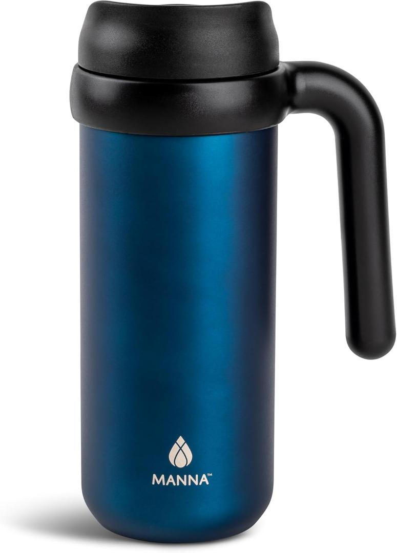 Manna Mocha Double-wall Vacuum Insulated Travel Mug with Leak-proof Easy-Align Lid - 16 Oz - Sapphire