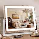 Vanity Mirror with Lights 22"17", Large LED Makeup Mirror with Light, Smart Touch with 3-Color Lighting, Dimmable, 360 Rotation, HD Desk Mirror, Vanity Mirror Tabletop (White)