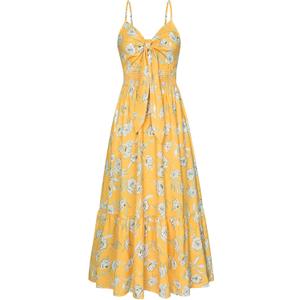 GRACE KARIN Women's 2025 Summer Maxi Dress Floral Tie Front Spaghetti Strap Casual Boho Beach Flowy Sundress with Pockets (Medium, Yellow White Floral)