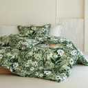 Green Floral Comforter King Size - 100% Organic Cotton Comforter Set 3pcs, Botanical Print Soft Bedding Set