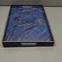 Zosenley Plastic Serving and Decorative Tray with Handles for Ottoman, Coffee Table, Bathroom Vanity, Blue Marble Rectangular Tray for Countertop and Kitchen, 15.6 x 10.2 Inches