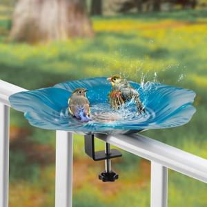 Jola's House Metal Deck Mounted Bowl Bird Bath for Railing Patio Large Balcony Clearance Modern Bird Water with Stake Clam for Outdoors Garden 13 Inches