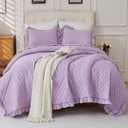 Cmfshape Bedding Set-3 Pieces Ultrasonic Quilt Sets with Ruffled Edges for an Elegant Bedroom Decor Suitable All Season,Light Purple(Queen 88"x88"), Pillowcase 2 Pack 23x18
