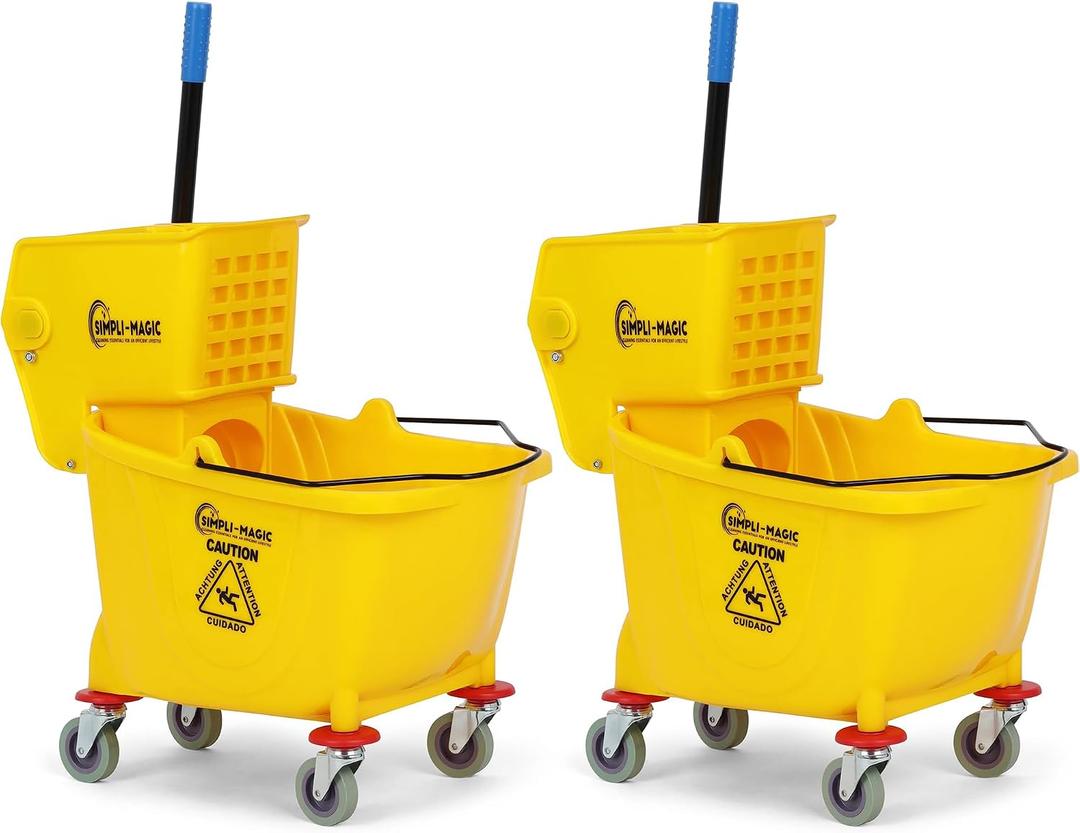 SIMPLI-Magic Side Press Wringer Commercial Mop Bucket on Wheels, 2-Pack, 26 Quart, Yellow, Polyethylene