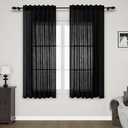 Nanspring Black Linen Curtains 63 inches Long for Bedroom Back Tab Sheer Black Curtains Modern Farmhouse Coastal Decor Cotton Textured Gauze Curtain for Bathroom 2 Panel Set 52x63
