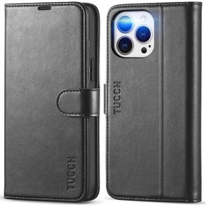 TUCCH Wallet Case for iPhone 13 Pro Max, RFID Blocking, 4 Card Slots, Stand Shockproof TPU Interior Shell, PU Leather Magnetic Flip Cover, Black