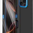 Annymall for iPhone 16 Case with 2 Screen Protector,Shockproof Drop Protection Dust Proof Heavy Duty Military Grade Multi-Layer Rugged Protective Phone Cover for Apple iPhone 16 (Black/Blue)