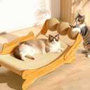 Cat Scratcher Bed for Indoor Cats, 3-in-1 Wooden Cat Hammock Lounge with Durable Scratch Pad & 3 Sisal Balls, Sturdy No-Tip Base Cat Furniture Protects Sofas and Fits Modern Home Decor