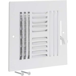 EZ-FLO 8 x 8 Inch (Duct Opening) Air Vent Cover for Wall or Ceiling, Four-Way Ventilation Register, Solid Steel HVAC Register Cover, White, 61618