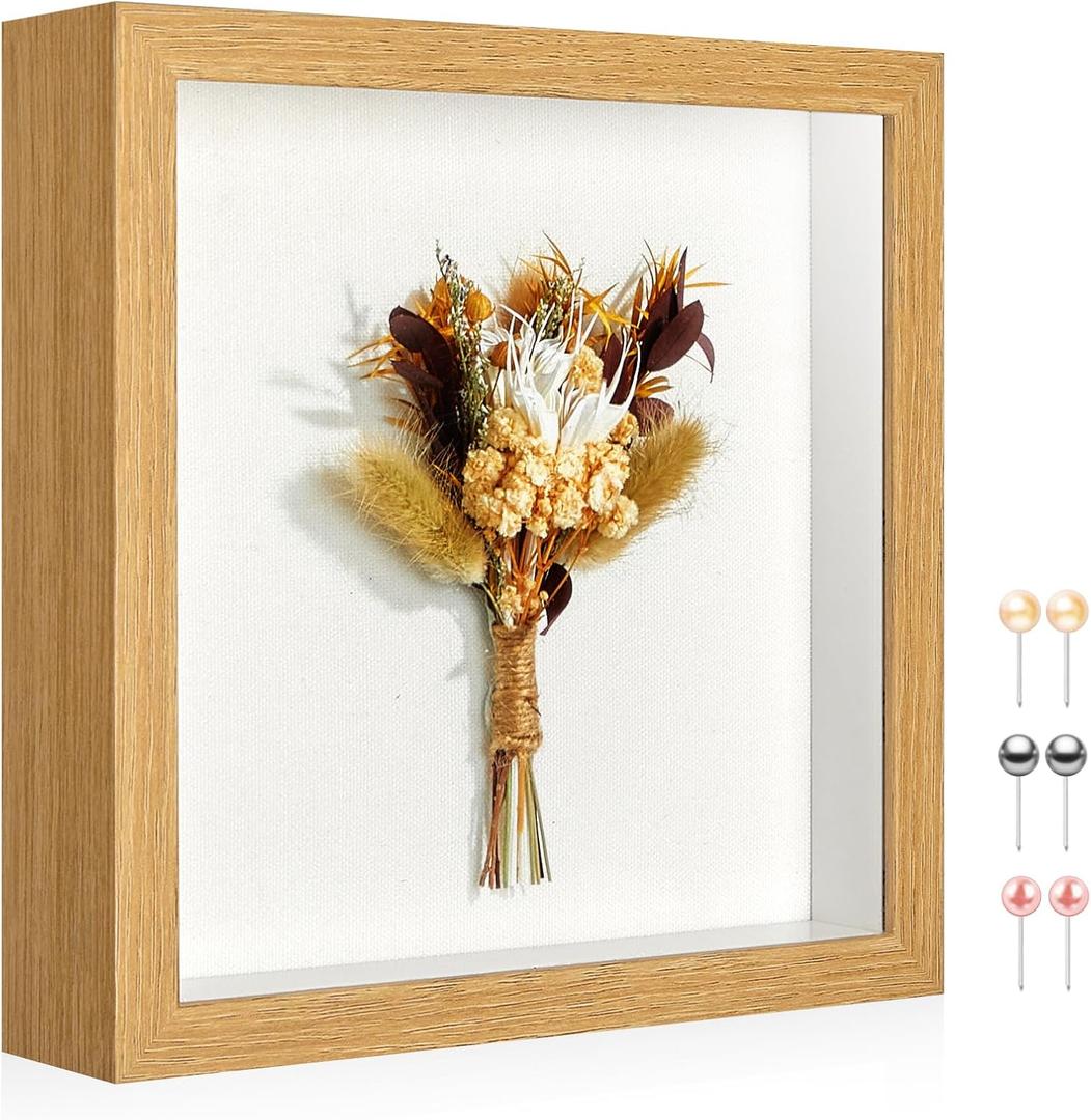11x11 Shadow Box Picture Frame Display Case with Soft Linen Back-Thickened Panel,Large Brown Deep Shadow Box Frame 11x11 for Graduation Flower Medal Pet Photo Craft Memorial Gift