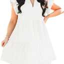 Fisoew Plus Size Dresses for Women Summer Ruffle Short Sleeve V Neck Dress Tiered Swing A Line Babydoll Mini Dress
