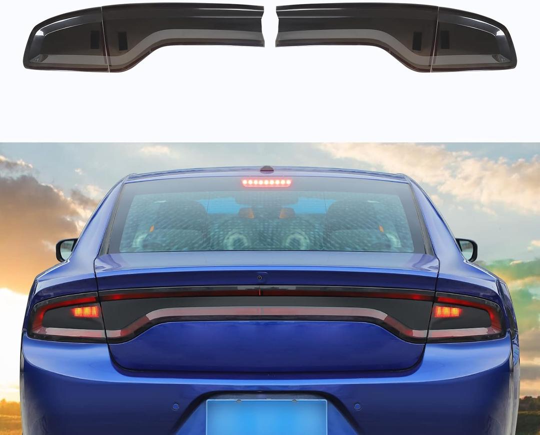 Tail Light Lamp Cover Guard Trim Bezel Frame Decor Exterior Accessories for 2015-2024 Dodge Charger, Smoked Black