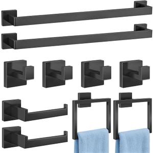 Gypie Bathroom Accessories Set Wall Mounted, 10-Piece 24In Matte Black | Stainless Steel Modern Wall Mount Towel Racks for Bathroom Towel Bar Set