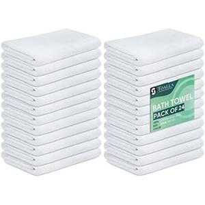 100% Cotton Bath Towel Set Pack of 24|500 GSM|Soft Large Bath Towel|Super Absorbent|Quick Dry|Ideal for Pool Home Gym Spa Hotel|Perfect for Daily Use|Bath Towel Set 20x40 Inche|White