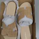 Womens Flat Sandals Dressy Summer Slides Comfortable Casual Open Toe Vacation Sandals Slip On Slides Leather Sandals for Women (8, Raffia)