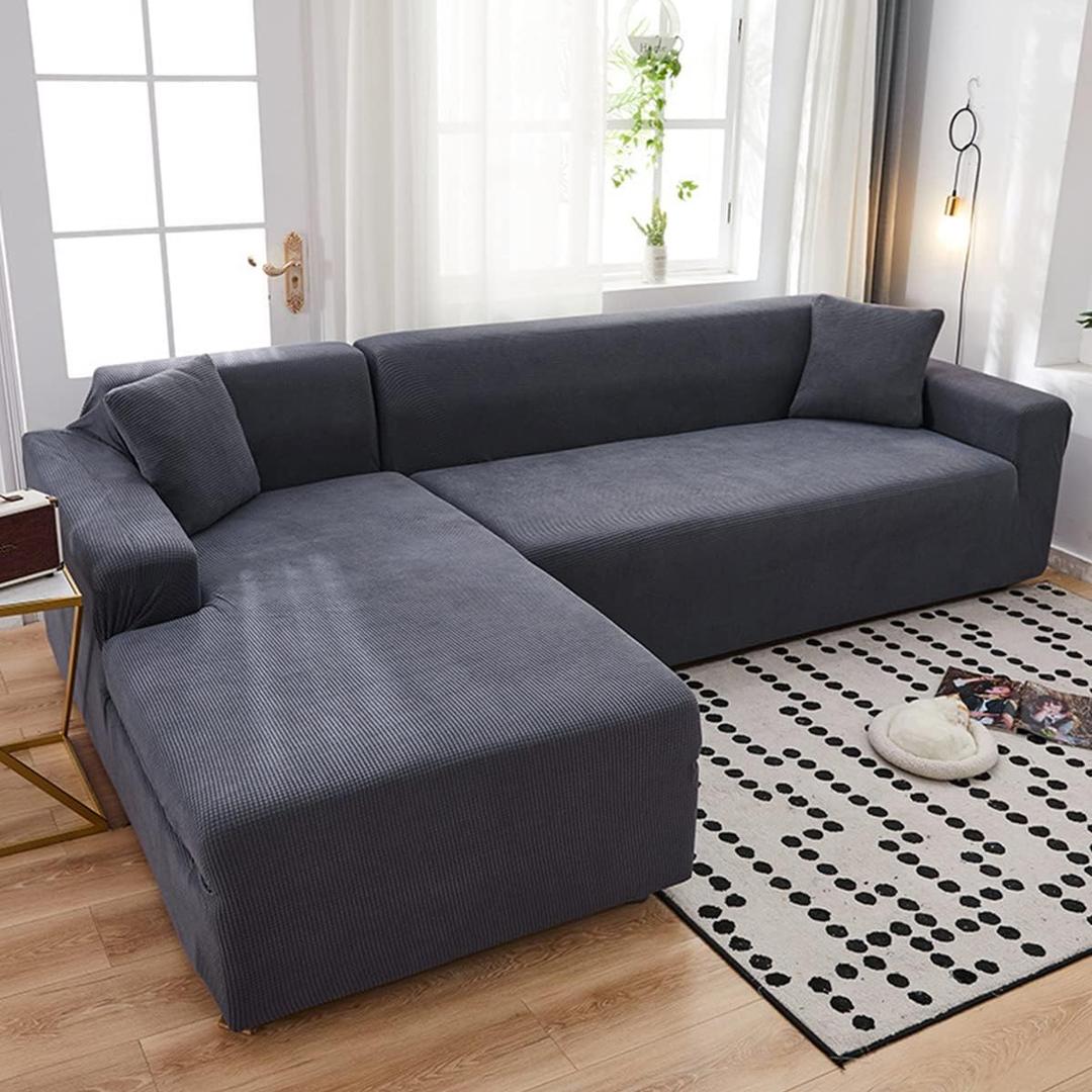 Sectional Couch Covers L Sofa Covers Super Stretch 1 pcs Sofa Slipcovers for Single Seaters Chaise Slipcover Pets, Grey