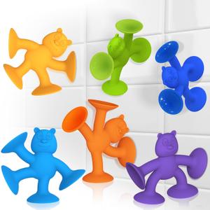 Suction Cup Toys for Toddlers 1-3, Guibola 6 PCS | No Hole Bath Toy for Baby Kids, Silicone | Suction Cup Bath Toys | Sensory Window Building Toys for Boys Girls - Larger Size