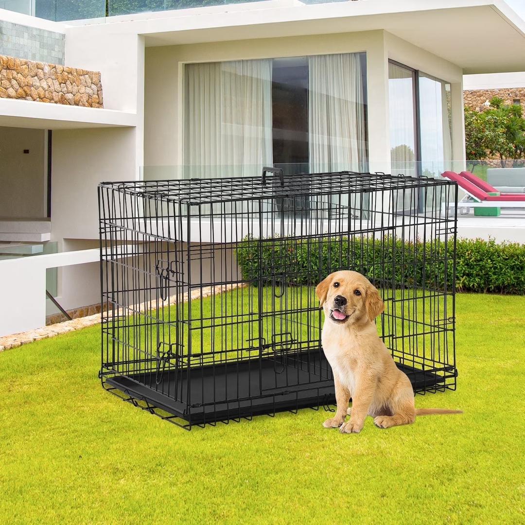 30 Inch Dog Crate for Small Dogs, Folding Metal Wire Crates Dog Kennels Outdoor and Indoor Pet Crate with Double-Door, Black