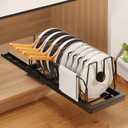 Mustorn Pots and Pans Organizer Under Cabinet, 21.6" Deep Pull Out Pot Lid Organizer Holder with Guardrail Adhesive Pot and Pan Holder Rack with 10 Adjustable Dividers-1 Pack(Black)