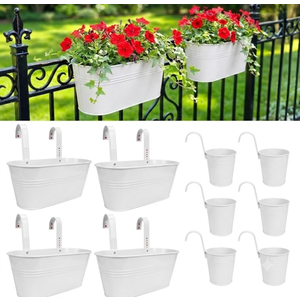 LaLaGreen 11.8 Inch Rail Planter (10-PIECE Combo Set) Black Metal Outdoor Fence Rail Planters, Modern Plants Hanging Railing Balcony Gardening for Apartment Garden Style Iron Patio Flower Pots Deck