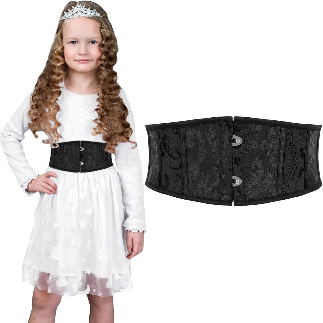 SUOSDEY Kids Jacquard Corset Belt with Soft Bones Girls Teens Pirate Halloween Renaissance Lace-up Black Waist Corset Belt (Fit Waist Size 20"-23")