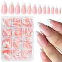 Bellelfin 240Pcs French Tip Press on Nails Medium Fake Nails Almond Nails Press ons White French Tip Glue on Nails Nude Acrylic Nails for Women Girls Artificial Fingernails