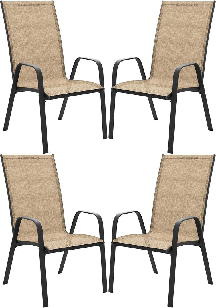 JEAREY Patio Dining Chairs Set of 4, Outdoor Stackable Dining Furniture Set, All Weather Dining Set for Lawn, Garden, Backyard, Poolside, Beige