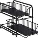 AIYAKA Pull-out Cabinet Organizer, Stackable 2-tier Under Sink Rack, with Sliding Storage Drawer for Pantry, and Desktop, for Bathroom, Kitchen, Office, Black