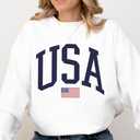 USA Flag Graphic Sweatshirt for 4th of July – Unisex Pullover for Women and Men, 80% Cotton, Perfect for Independence Day (White, Large)