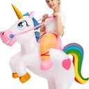 Spooktacular Creations Kids Inflatable Halloween Costume, Riding a Unicorn, Colorful Air Blow-up Set with Hat Hallowen Party (White)