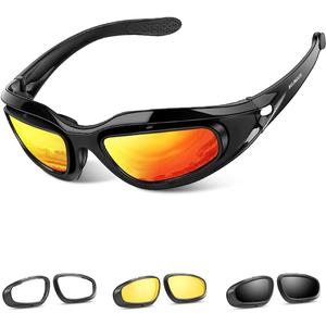BELINOUS Polarized Motorcycle Riding Glasses Goggles for Men Foam Padding, Windproof Anti-dust Sunglasses w/ 4 Interchangeable Lens Kit & Case, Protective Eyewear for Driving Biking Day and Night
