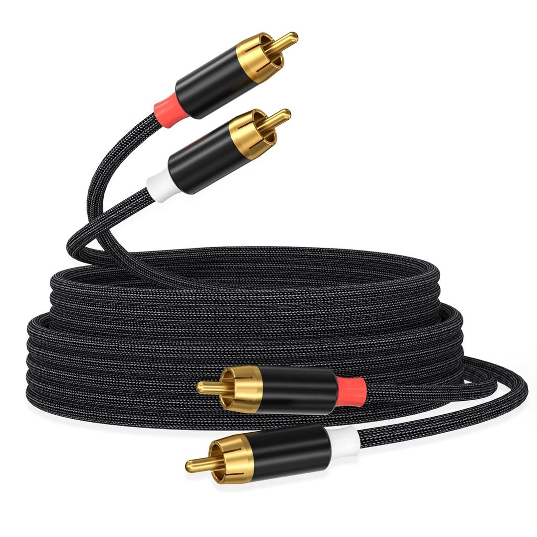 AGVEE 4ft RCA Cable, 2 RCA Male Thickened Six Claws Plug Stereo Auxiliary Audio Cord for Home Theater, Amplifier, Active Speakers or Subwoofer, Black