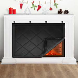 Fireplace Cover, Fireplace Draft Stopper for Heat Loss, Fireplace Blocker Blanket with Hook and Loop Tape, Indoor Fireplace Blanket for Insulation Black 33" W x 29" H