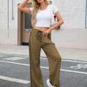 Hongsui Women's Wide Leg Pants Drawstring High Rise Side Striped Slouchy Palazzo Pants with Pockets (Brown) L