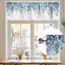 Curtain Valance for Windows Blue Eucalyptus Rod Pocket Valance Window Treatments 1 Panel Watercolor Leaves Short Curtains for Kitchen Windows Bathroom Bedroom 42x12in