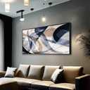 Modern Geometric Abstract Canvas Wall Art Navy Blue and Beige Tones Canvas Painting Framed Home Artwork Living Room Decor for Bedroom Office Wall Decor 30 x 58 inches