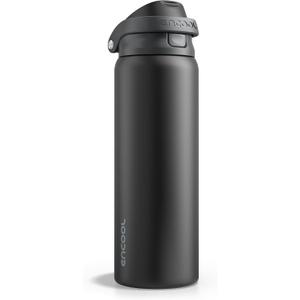 ENCOOL Leakproof Insulated Water Bottle with Straw Dual-Sip Water Bottle Bag-Safe Design for Work, Commute & Gym  Keeps Drinks Cold All Day, 24 oz, Jet Black